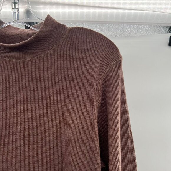 Mono B Women's Long Sleeve Mock Neck Ribbed Top Brown Size Large Vented Sides - Picture 4 of 8